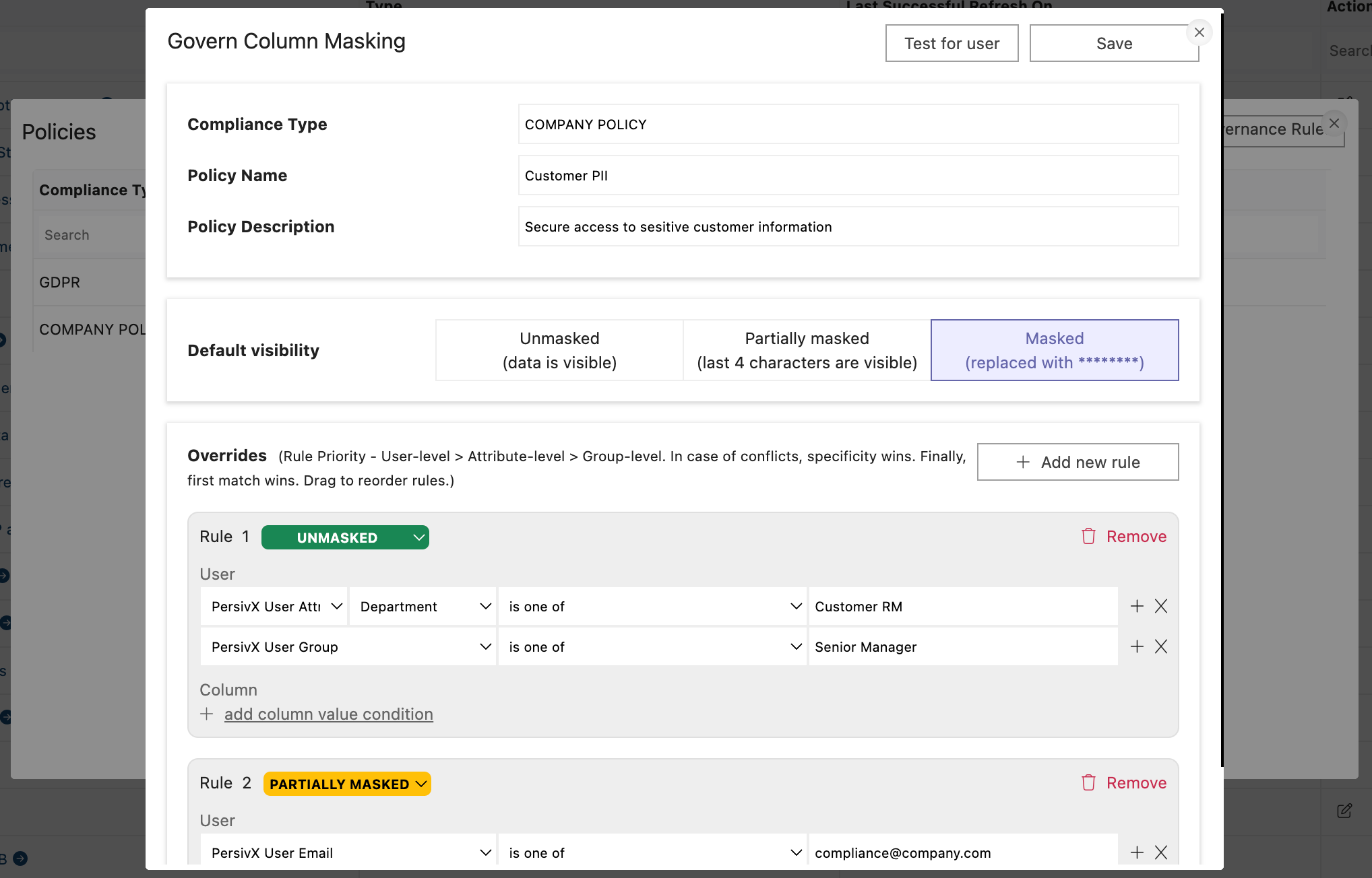 Governance Policy setup
